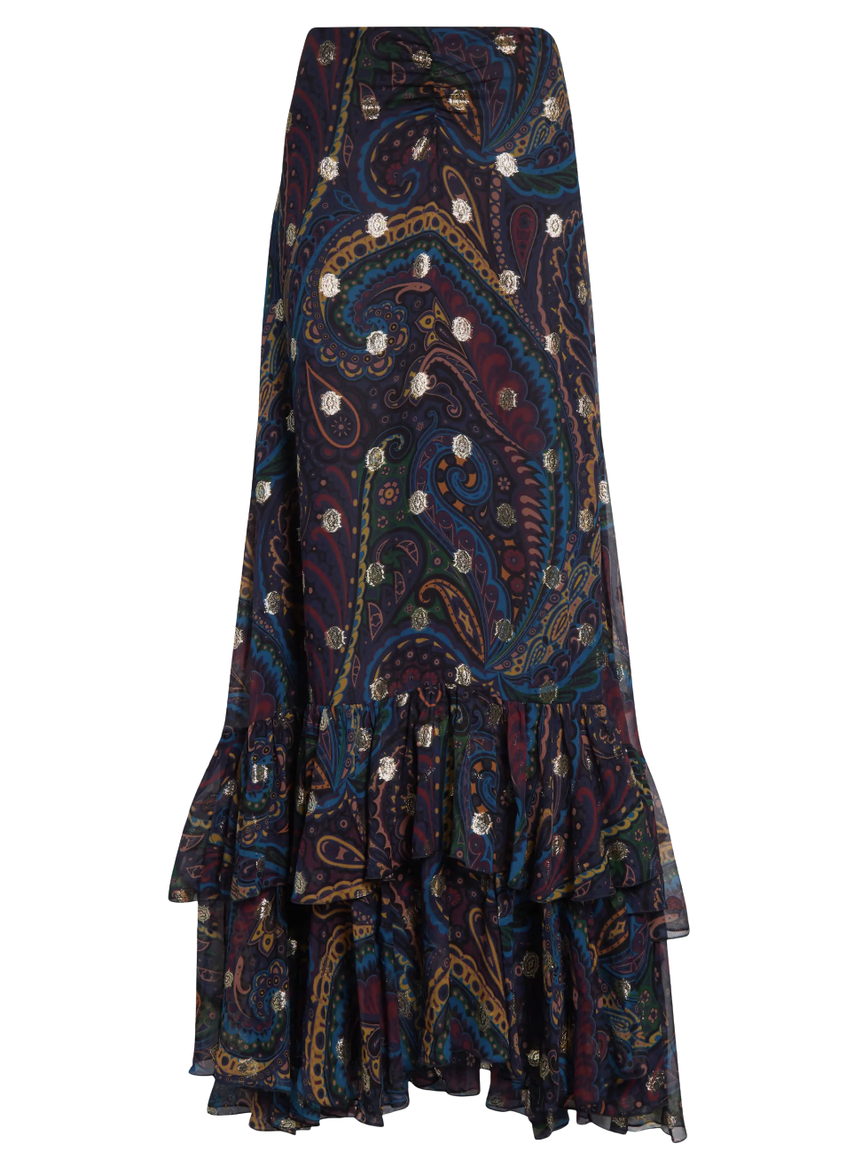 Metallic Paisley Silk Maxi Skirt