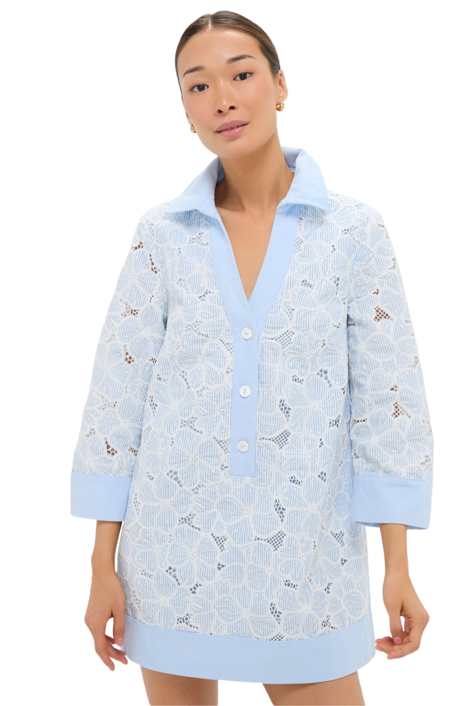 Blue Floral Lace Collier Dress