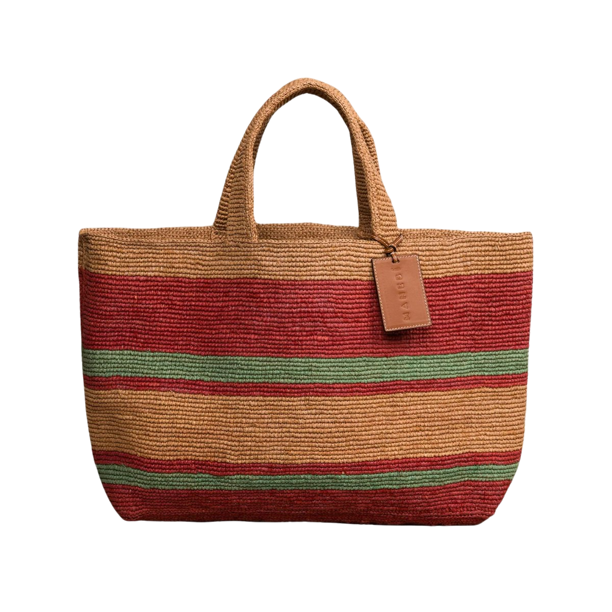 Manebi Vintage Stripes Large Raffia Sunset Bag