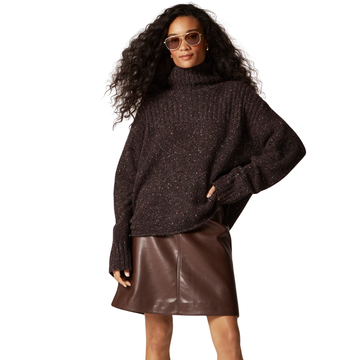 Ribbed turtleneck sweater in donegal wool blend