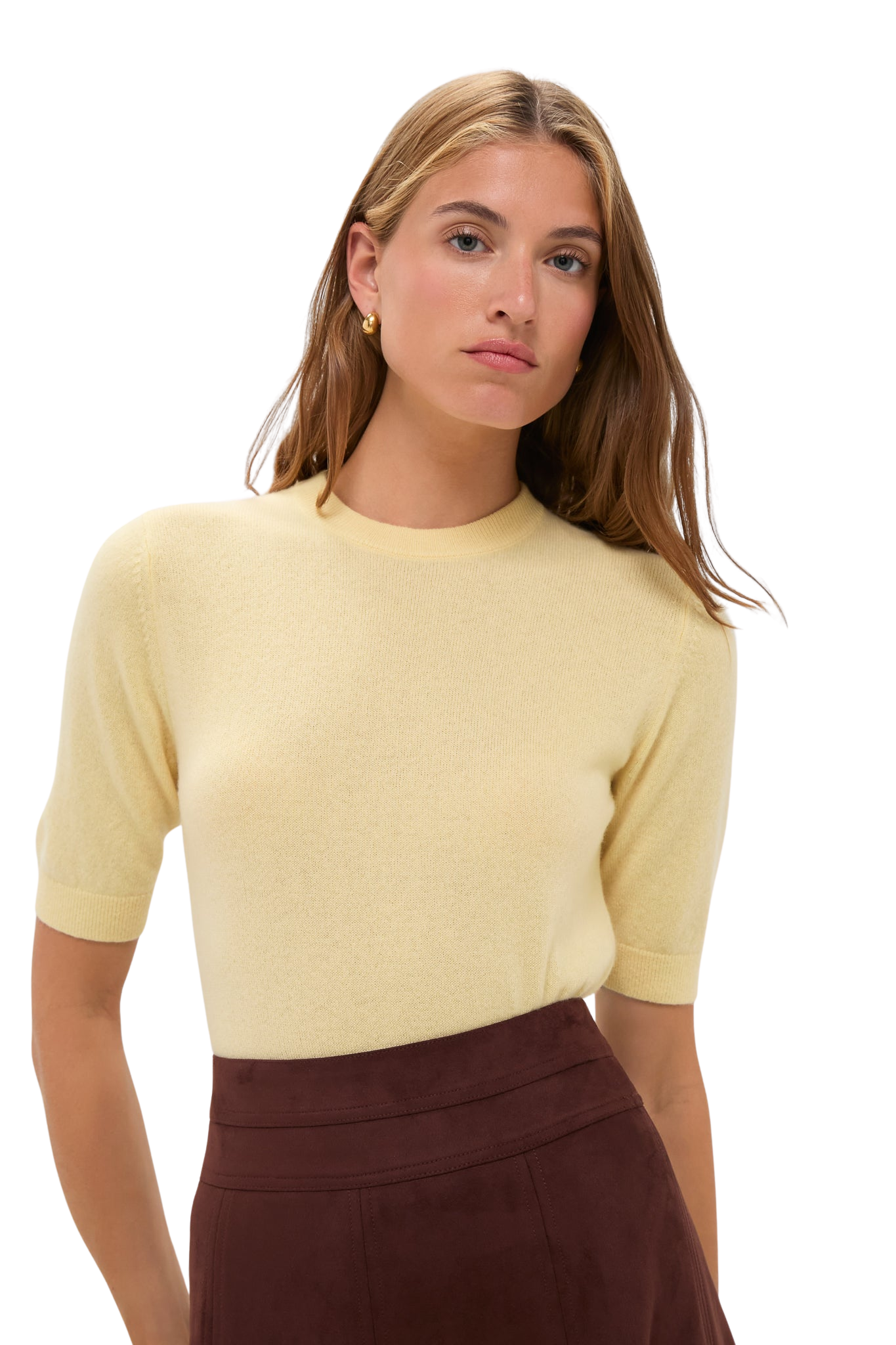 Butter Yellow Cashmere Short Sleeve Crewneck