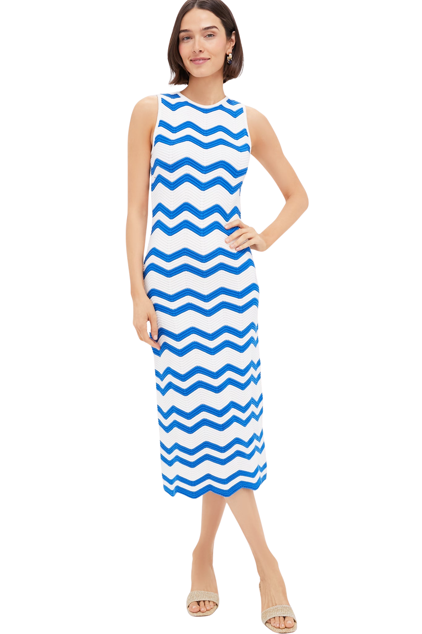 Blue & White Zig-Zag Stripe Mykonos Knit Maxi Dress