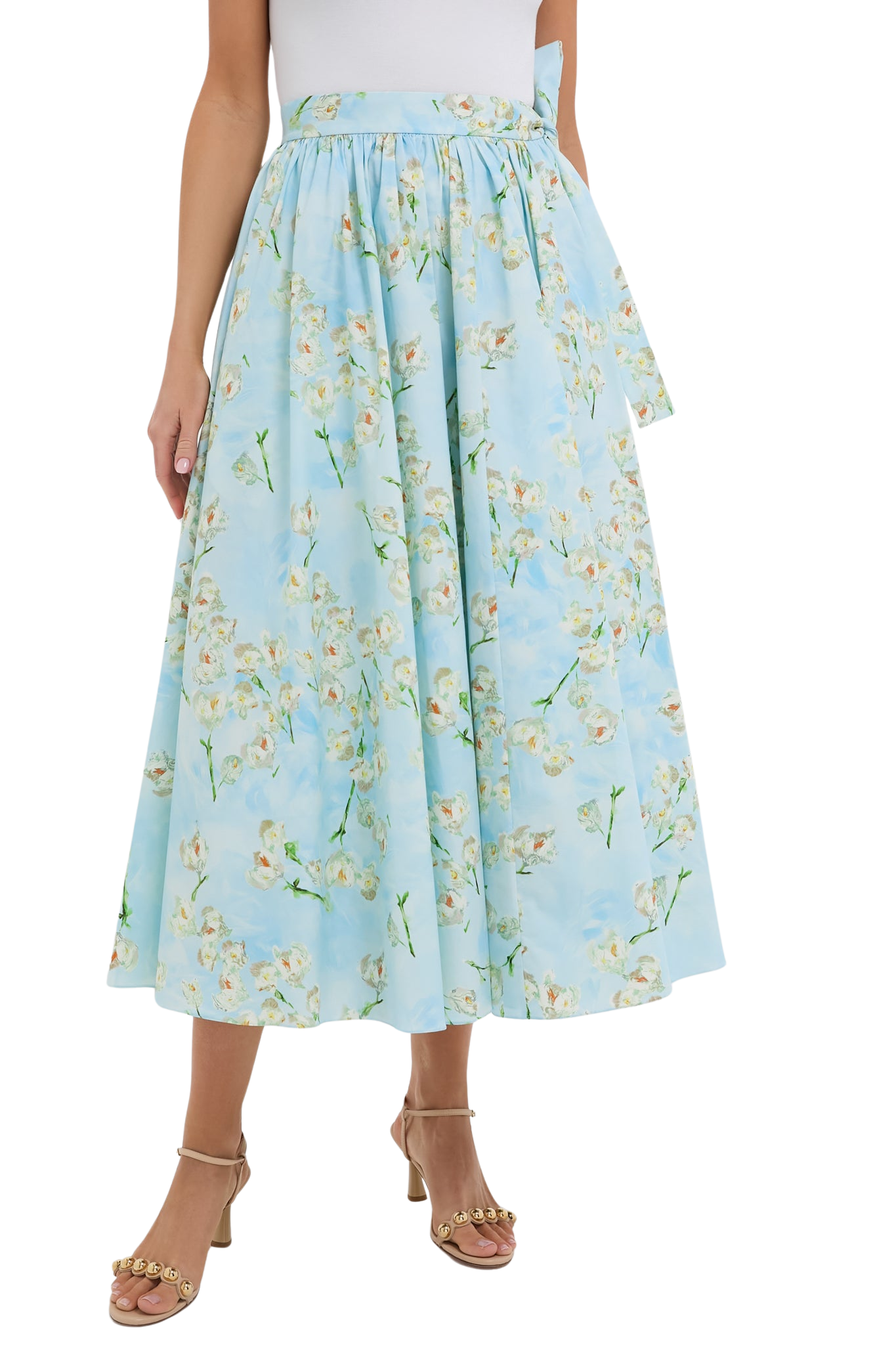 Little Lillies on Blue Evelyna Midi Skirt