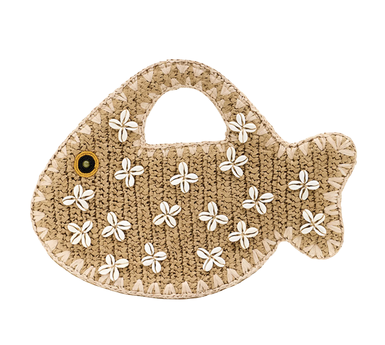 Puka Fish Embellished Raffia Top-Handle Bag