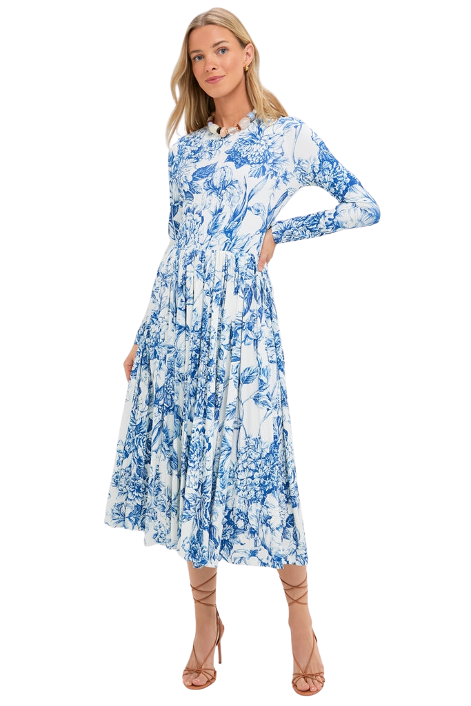 Blue Floral Jersey Pemberton Midi Dress