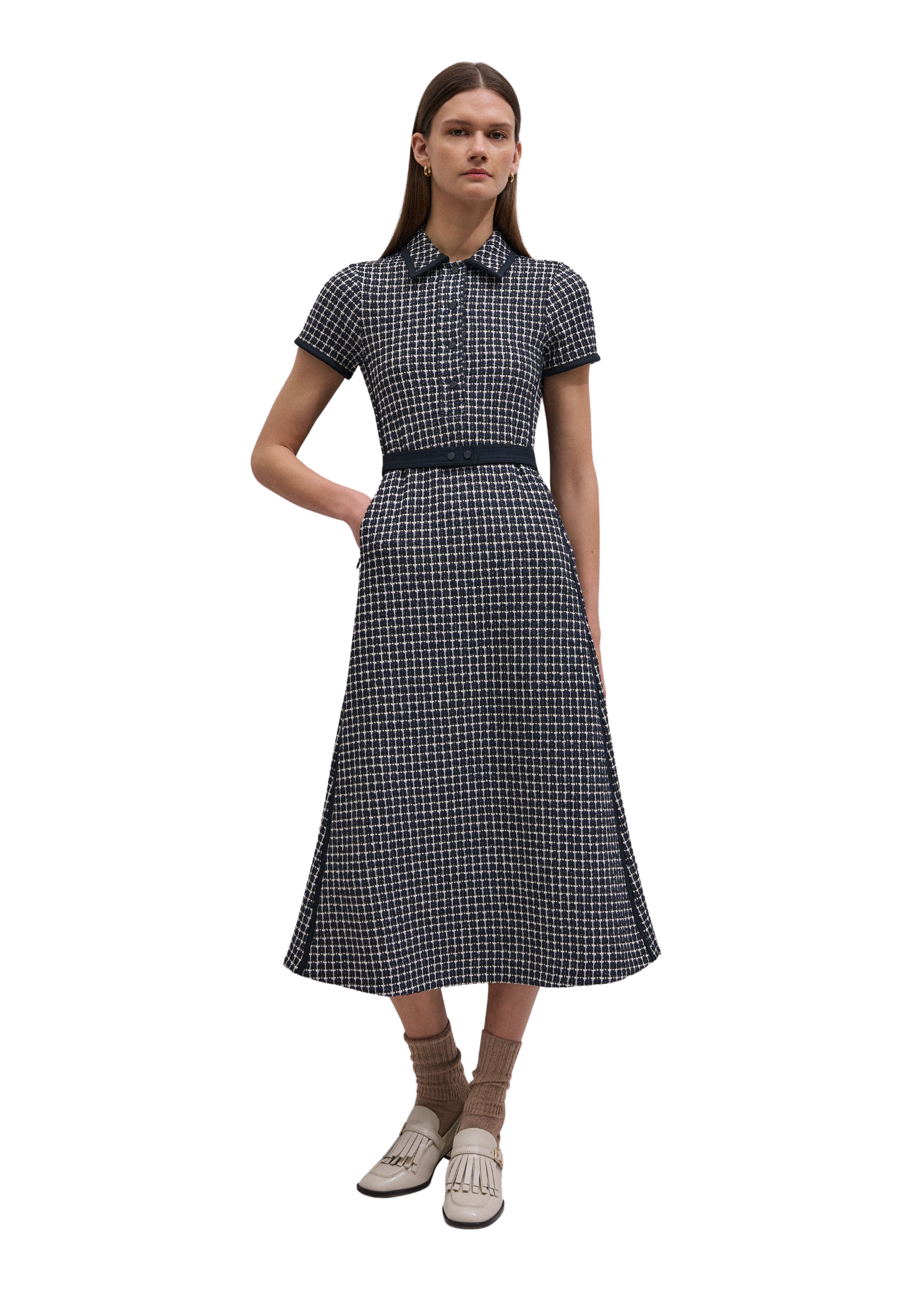 Fit + Flare Midi Dress Tweed Jersey