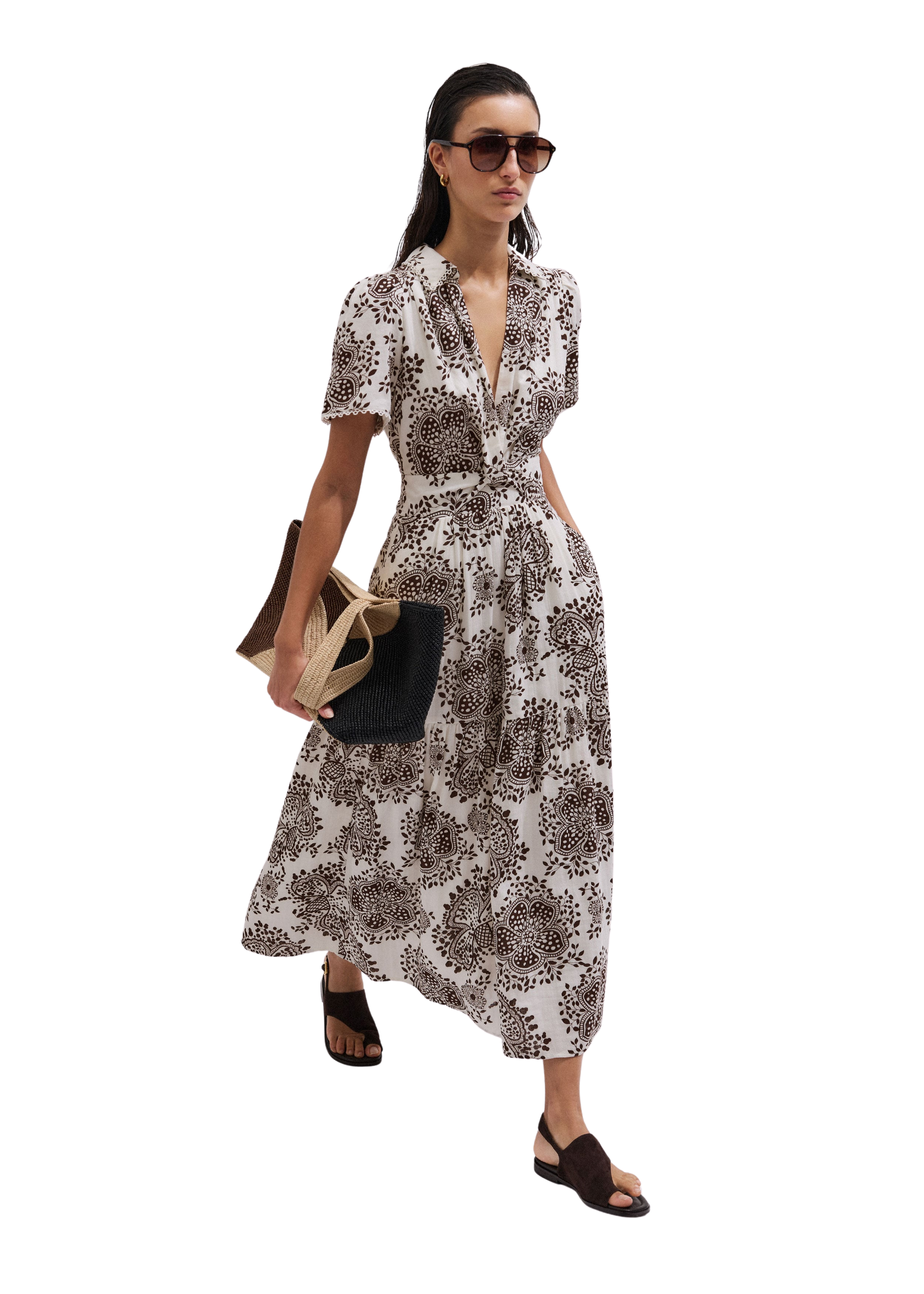 Twist Front Maxi Dress Cotton Cheesecloth