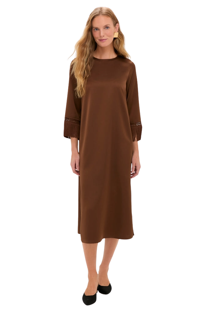 Brown Satin Tassel Jamie Dress