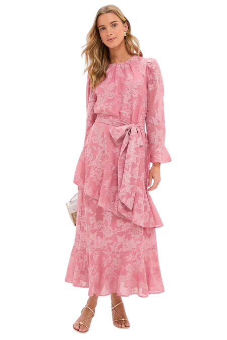 Pink Chiffon Floral Jacquard Sasha Dress