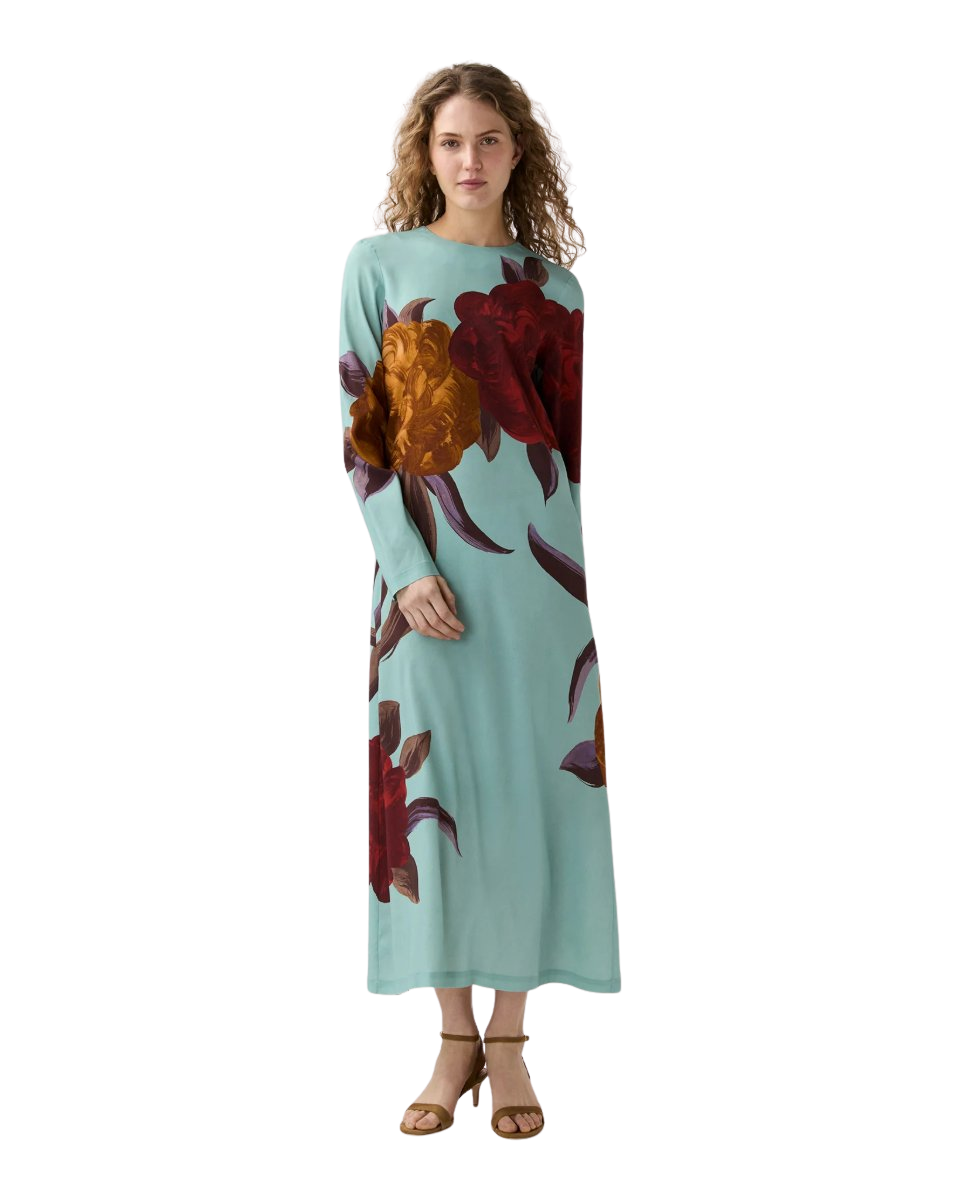 Long Sleeve Swing Dress in Peony