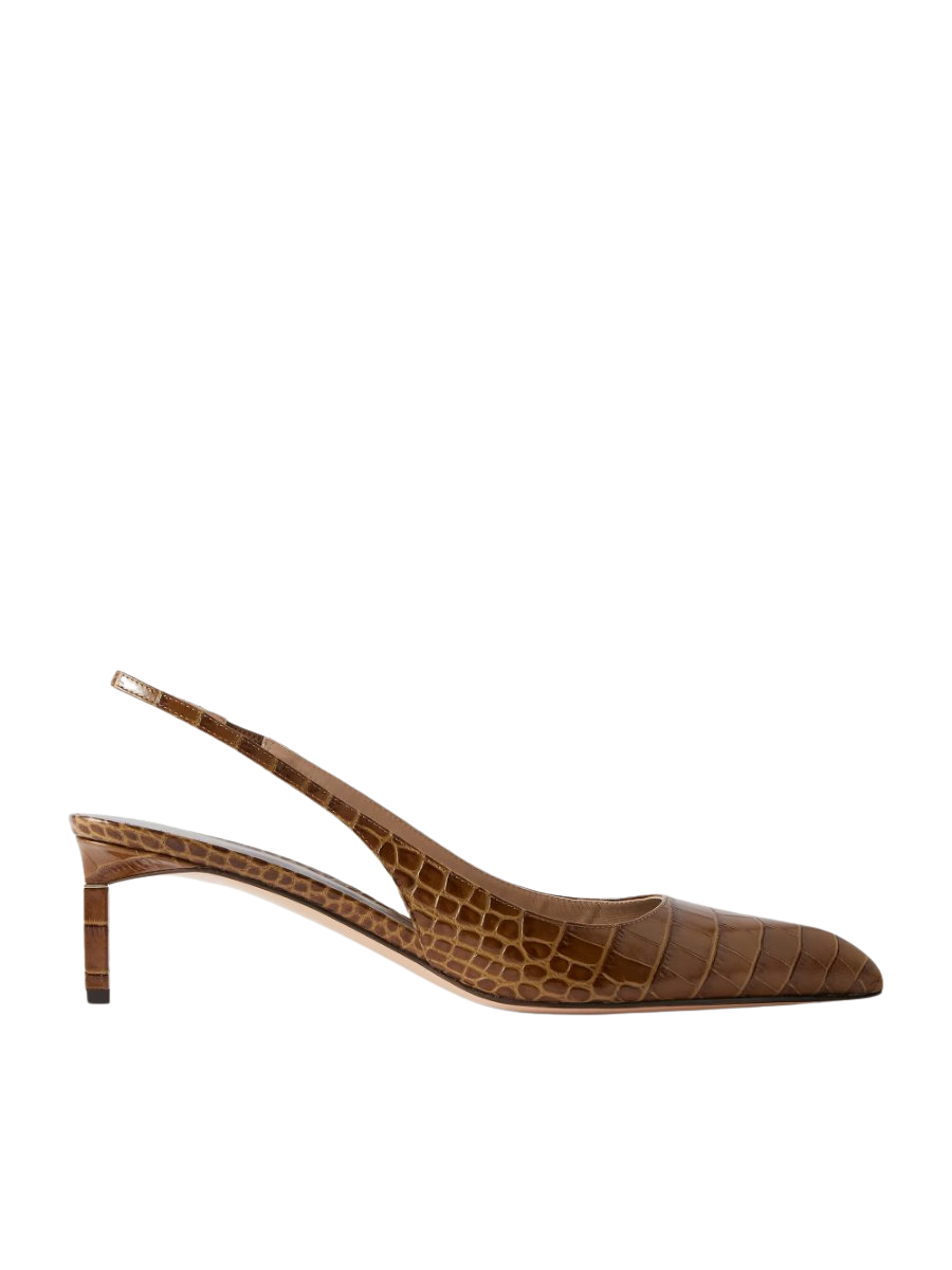 Croc-effect leather slingback pumps