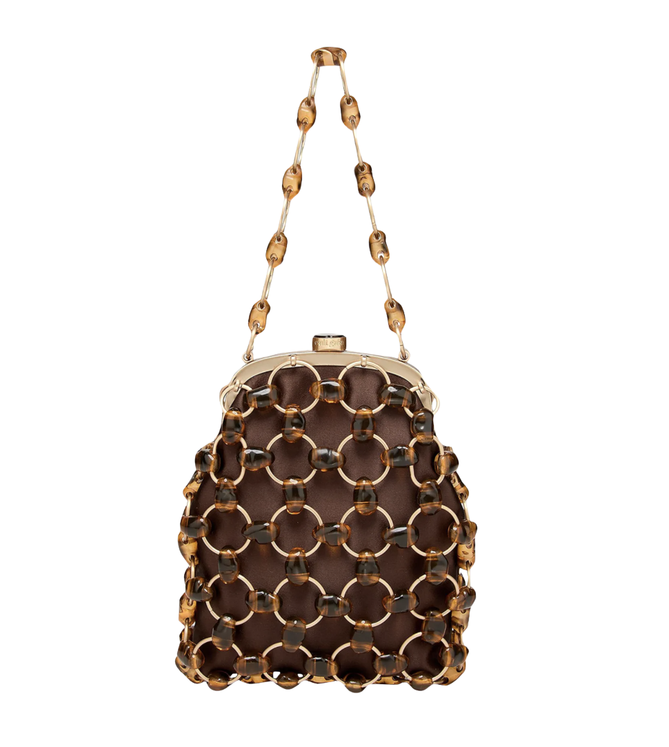 Cult Gaia Brielle Beaded Metal Wristlet Pouch Bag