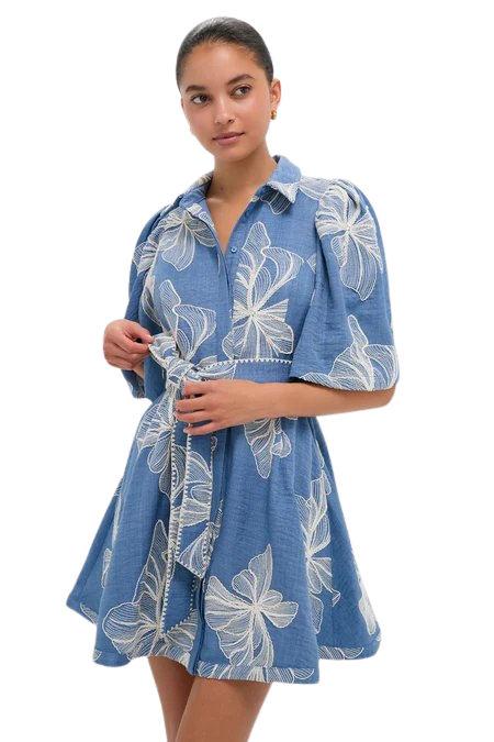Chambray & Ivory Embroidery Cindy Mini Dress