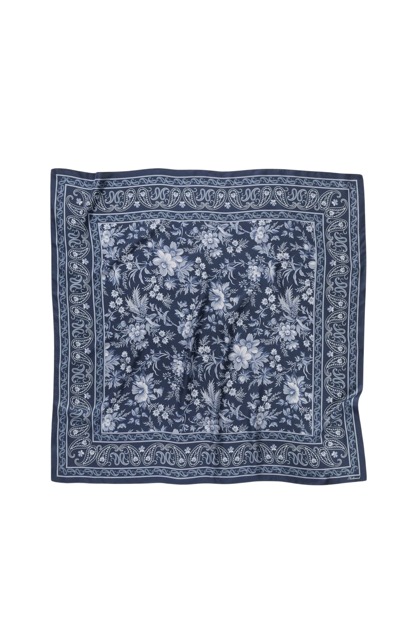 Navy Floral Bandana Medium Silk Scarf
