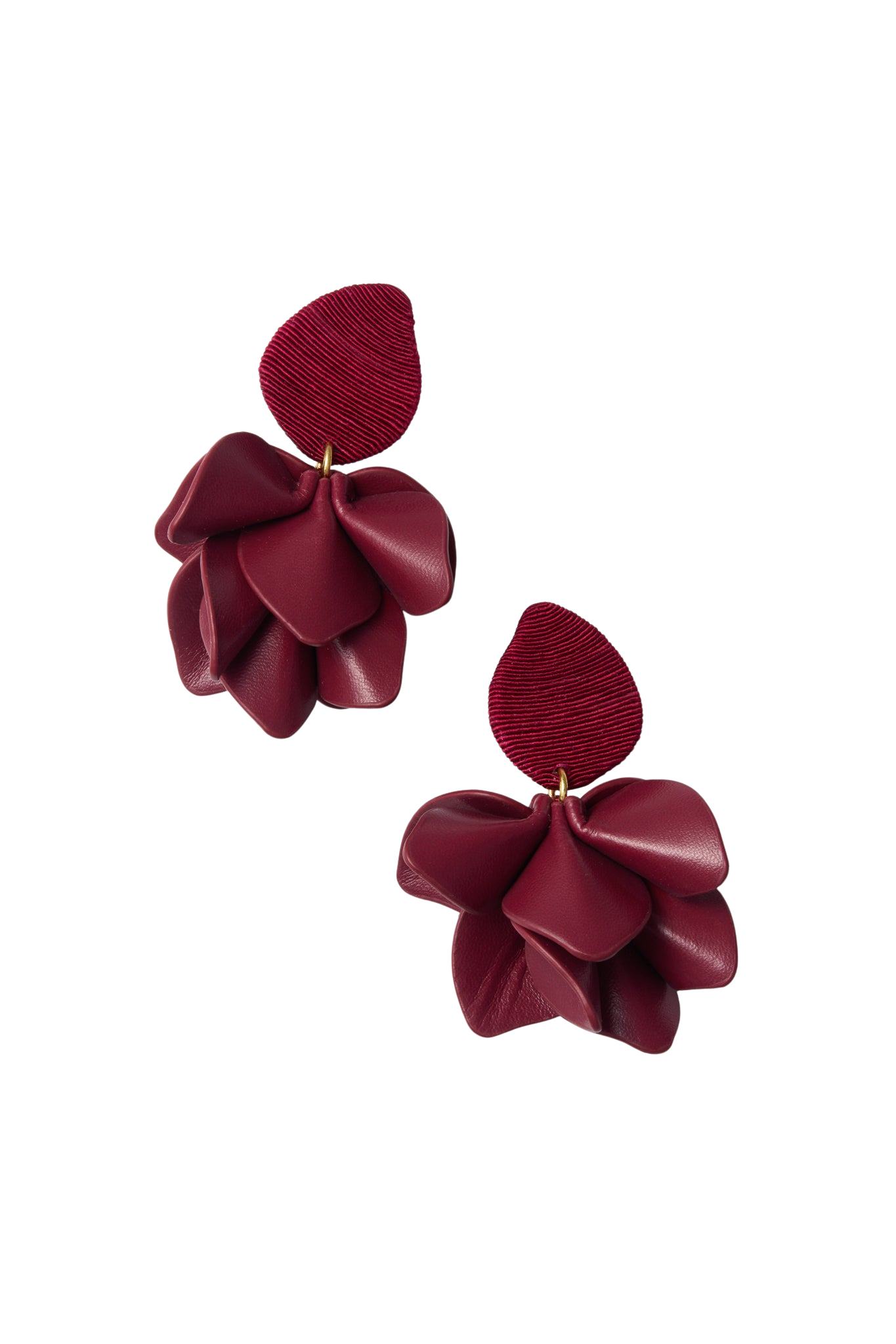 Oxblood Silk and Leather Orchid Earrings