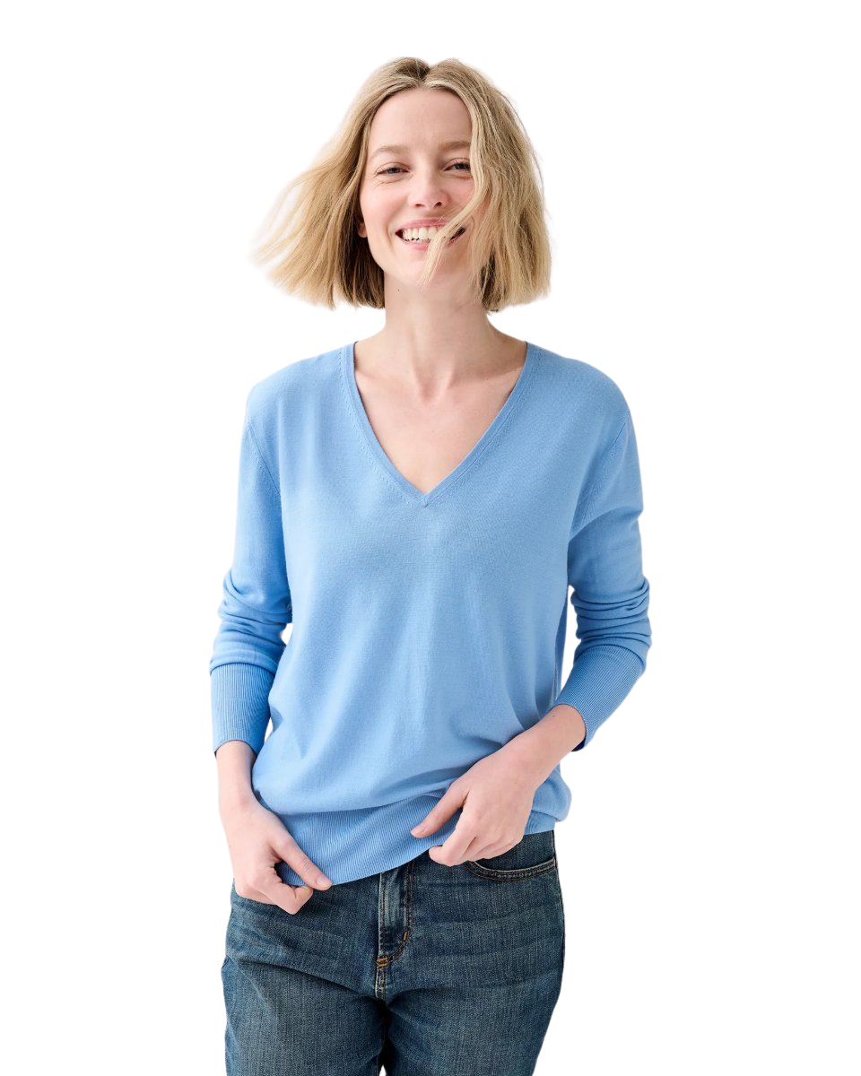 Kate V-Neck Sweater in French Blue Escorial Wool