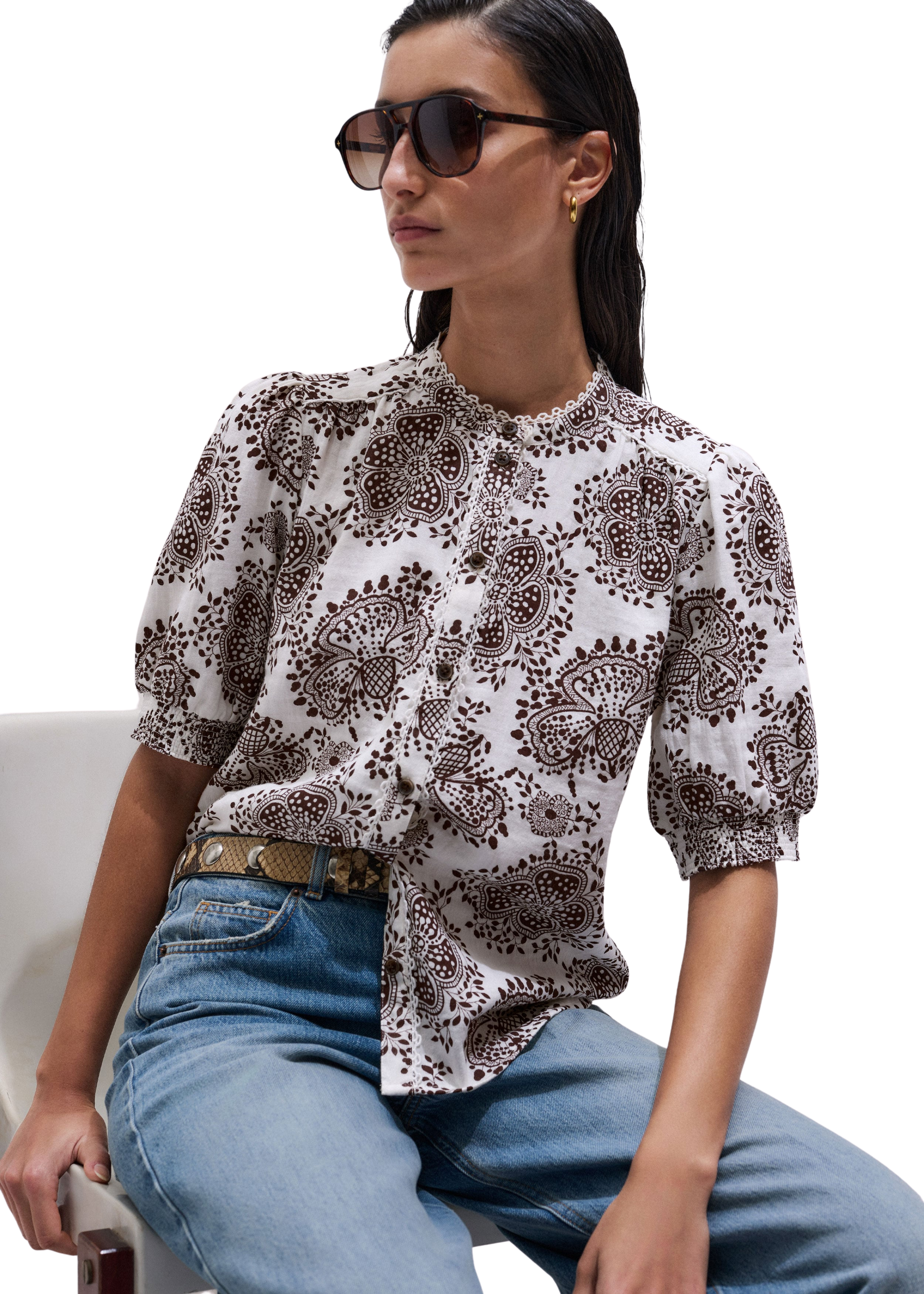 Summer Straight Blouse Cotton Cheesecloth