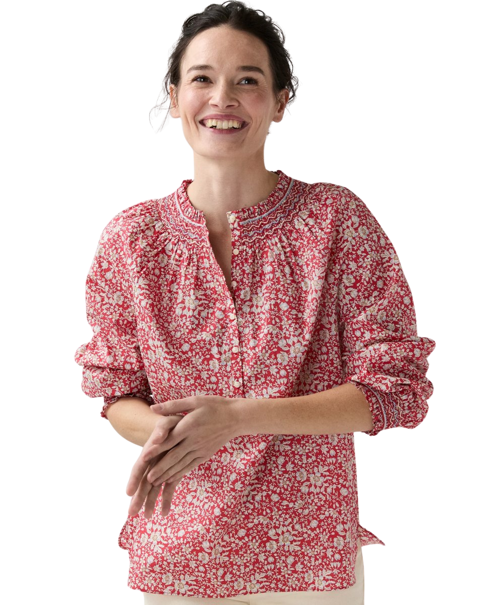 Christine Smocking Top in Red Lizzy Liberty Fabric