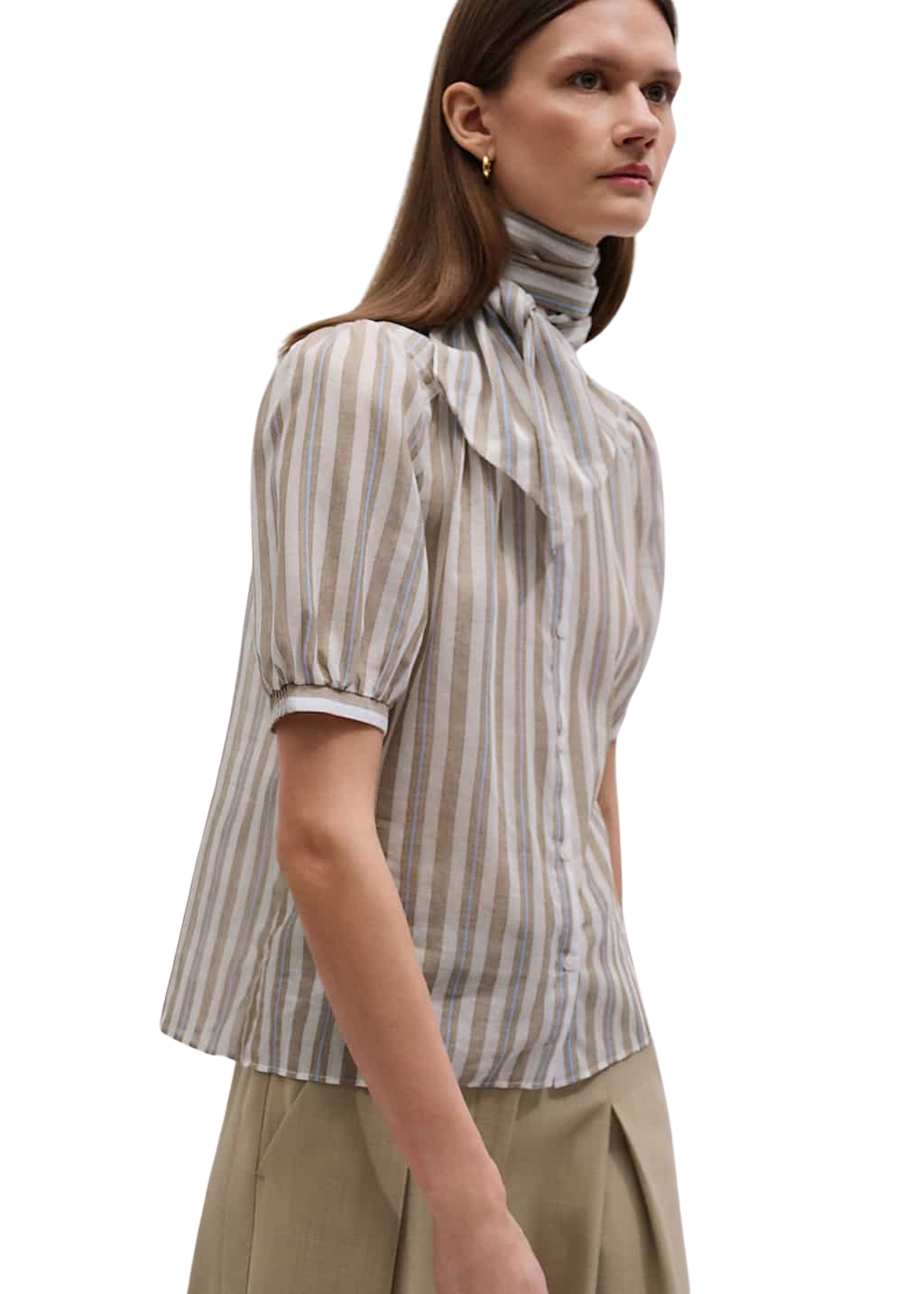 Soft Stripe Blouse Semi-Sheer Cotton