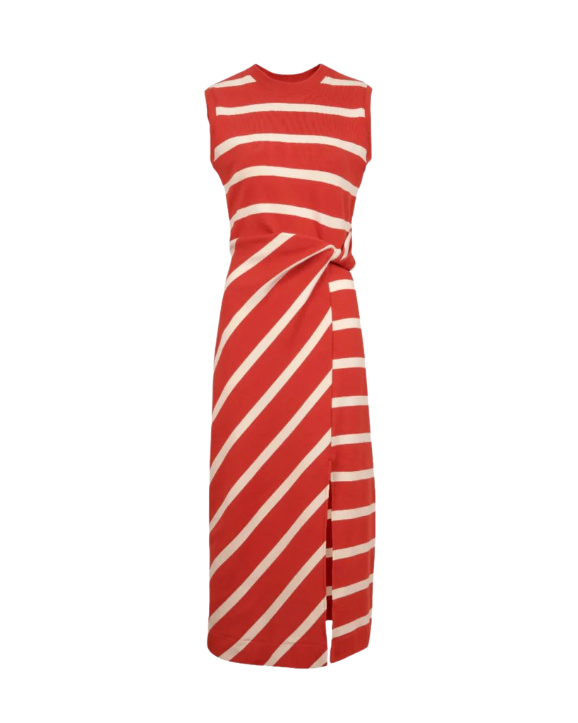 Sleeveless Striped Cody Dress in Brick & Cream Stripe