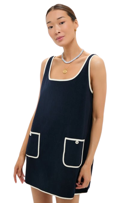 Navy Mini Terrycloth Button Tank Coverup