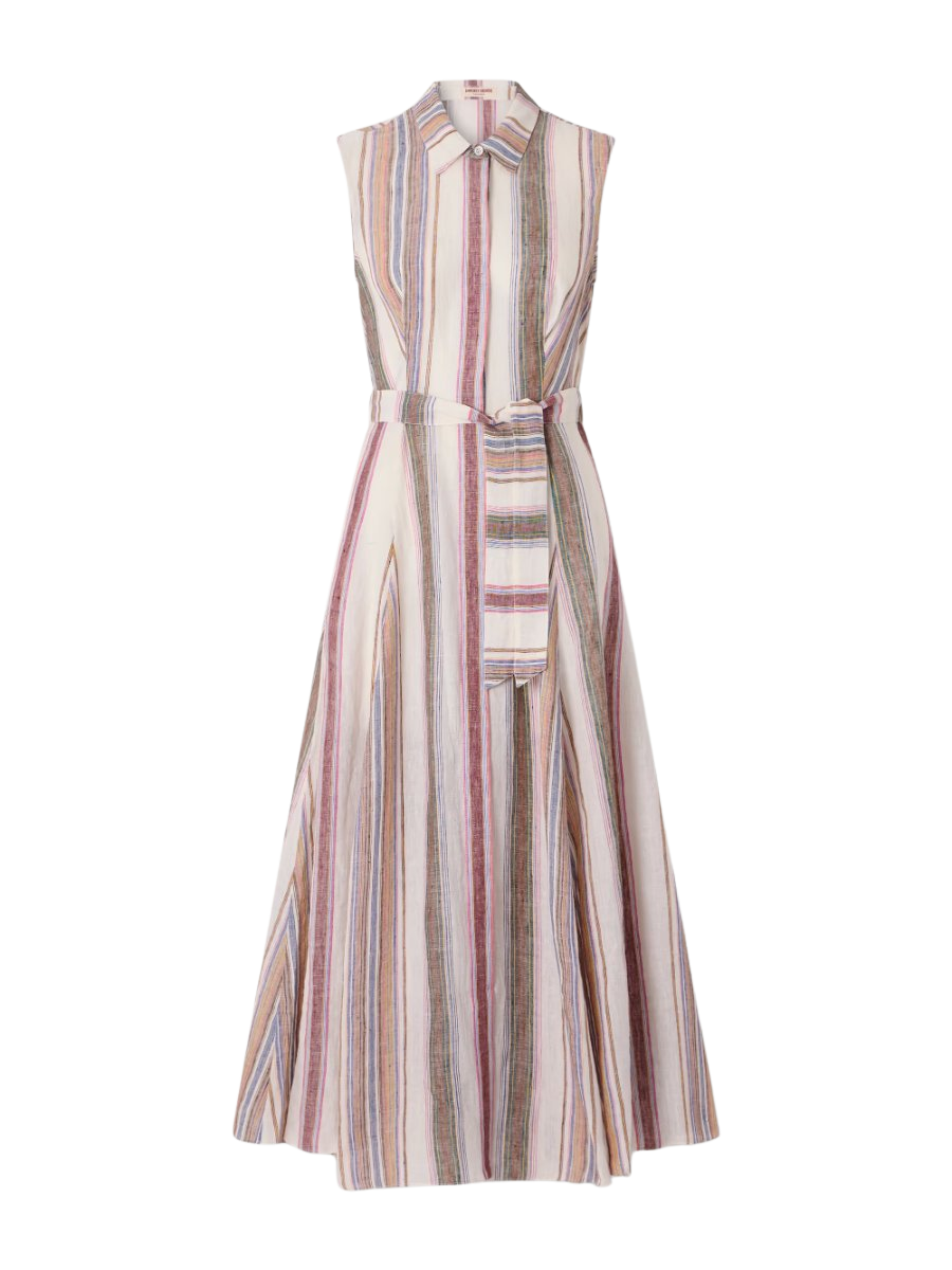 Milarda belted striped linen midi dress
