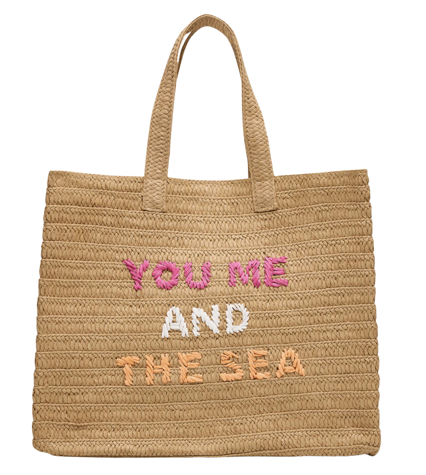 You Me And The Sea Woven Straw Tote Bag