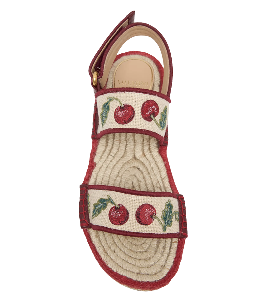 Valentino Garavani Tomato Embroidered Slingback Espadrille Sandals