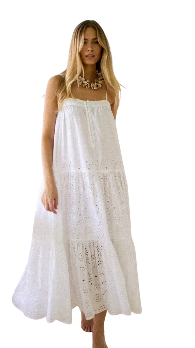 Camille Dress - White Demi Eyelet