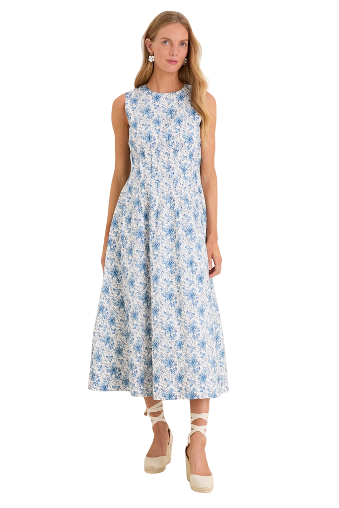 French Blue Floral Toile Christina Maxi Dress