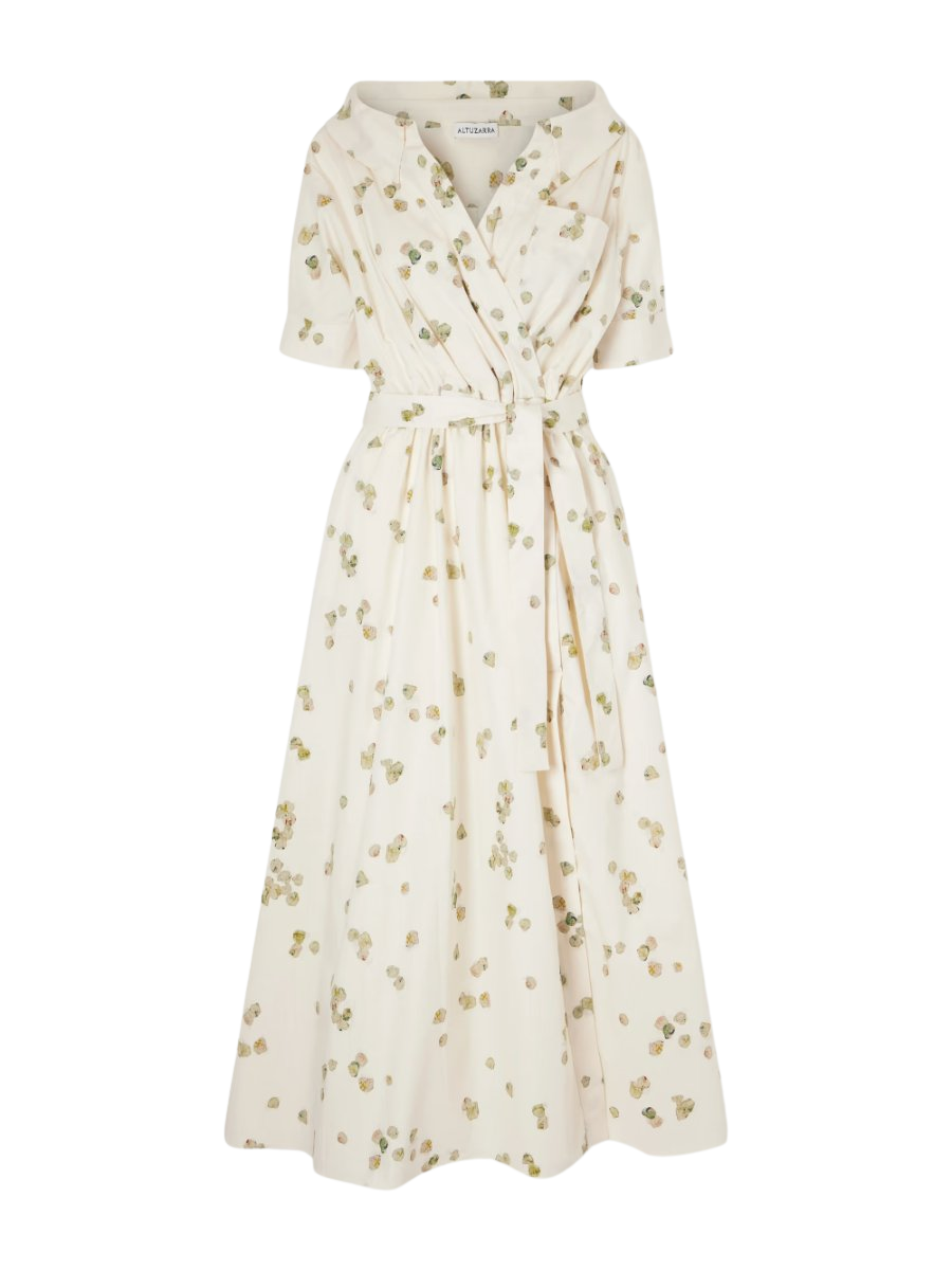 Lydia belted printed cotton-blend poplin midi dress