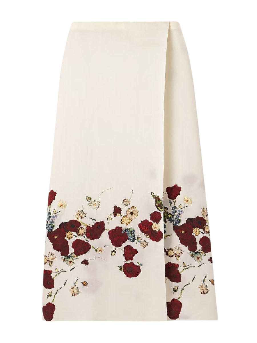 Demi floral-print silk and cotton-blend organza midi skirt