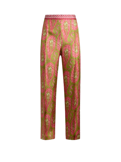 BOOTCUT TROUSERS WITH PLACED PAISLEY FOLIAGE PRINT
