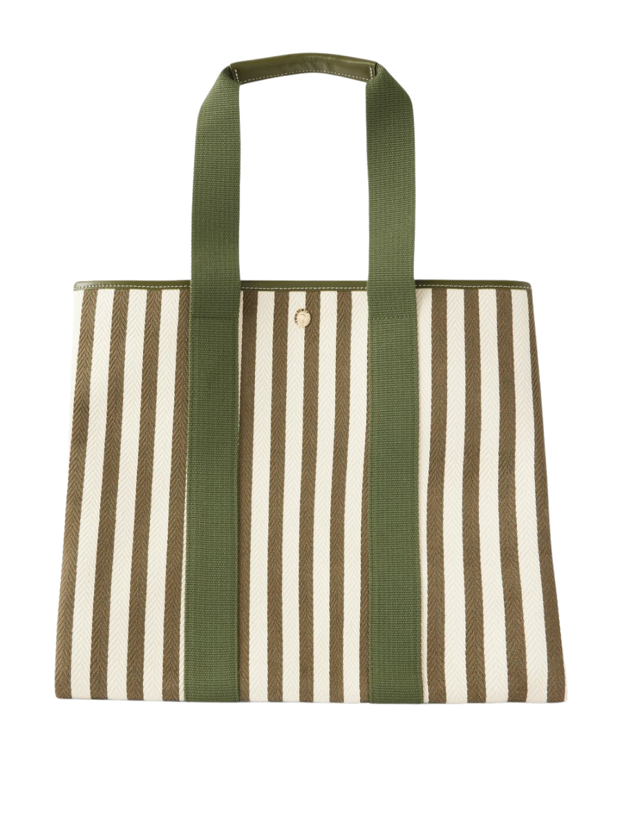 Traversée Glacier Large webbing and leather-trimmed striped canvas tote