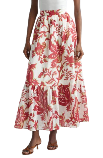 Flounce Hem Cotton Maxi Skirt