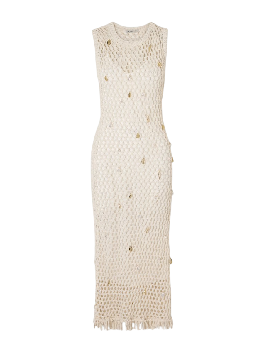 Coralia embellished open-knit cotton-blend midi dress