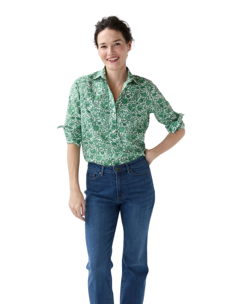 Tomboy Popover Shirt in Green Sambourne Liberty Fabric