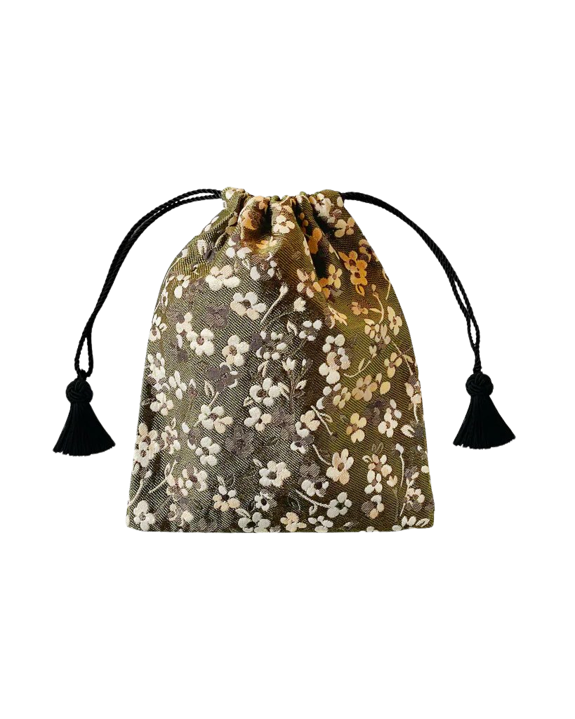 Evening Drawstring Pouch, Floral Jade