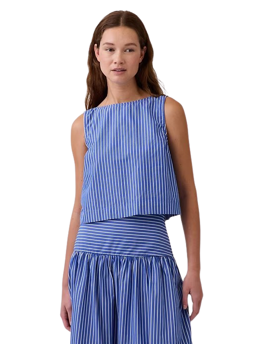 Poplin Boatneck Shell Tank Top