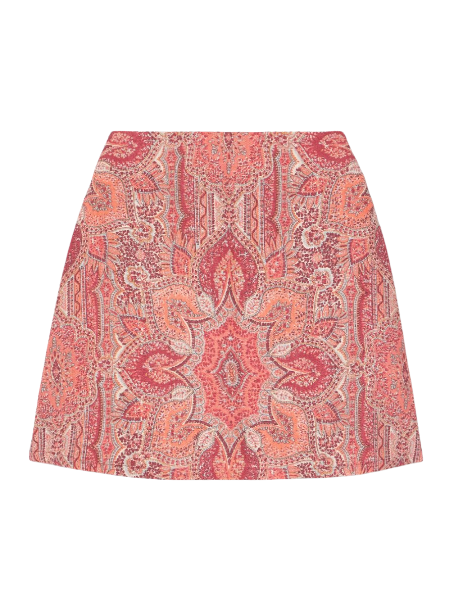 Printed linen mini skirt