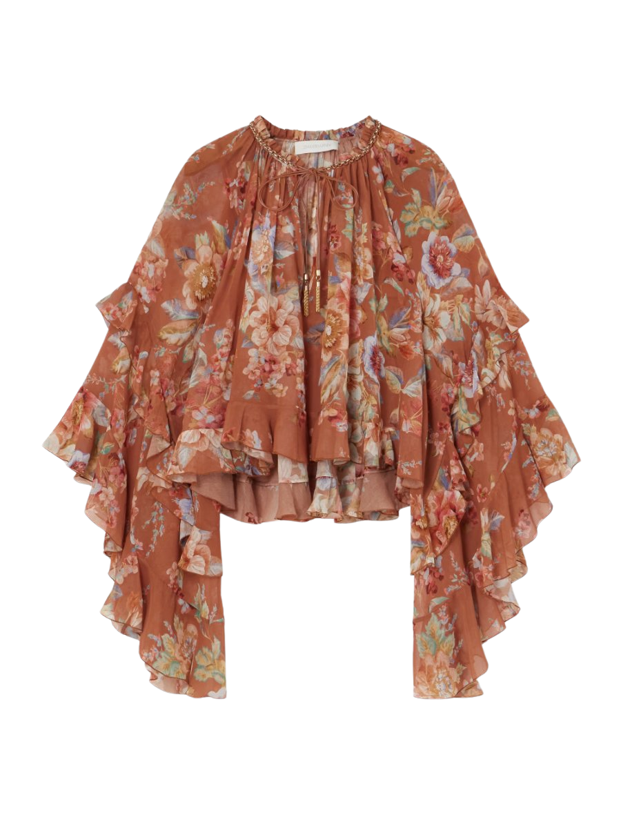 Awaken ruffled floral-print cotton and silk-blend crepe de chine blouse