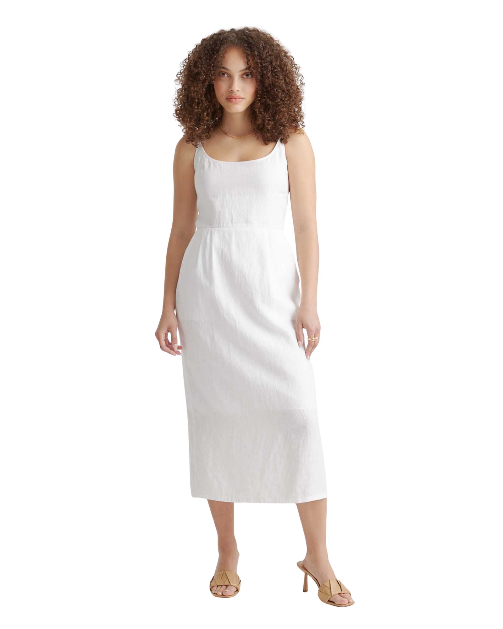 100% European Linen Scoop Neck Midi Dress