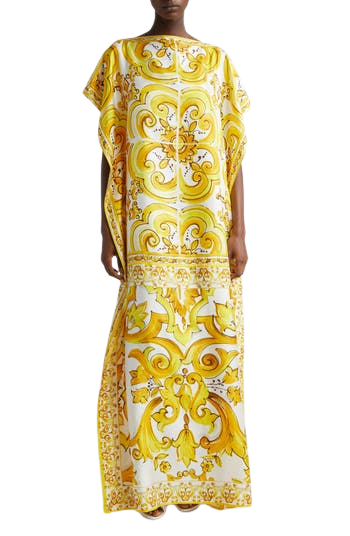 Majolica Print Silk Charmeuse Caftan Dress