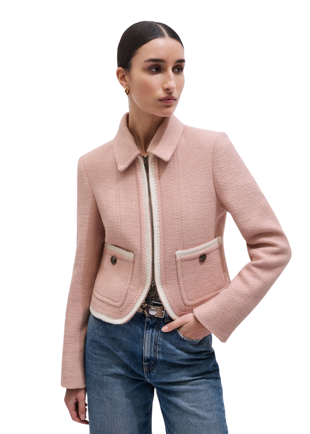 Straight Crop Jacket Textured Tweed