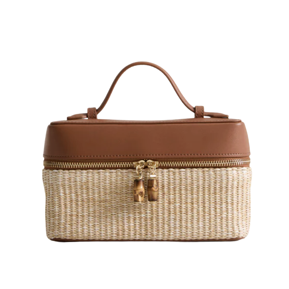 Cognac and Raffia Box Bag