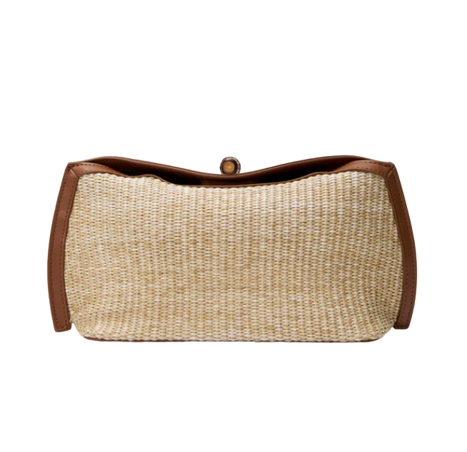 Cognac and Raffia Lock Clutch
