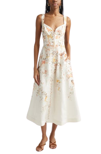 Luna Buttoned Linen Picnic Midi Dress