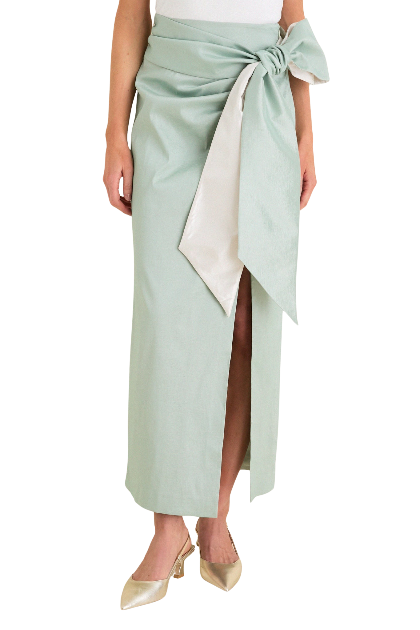 Sage Taffeta Angelise Tie Skirt