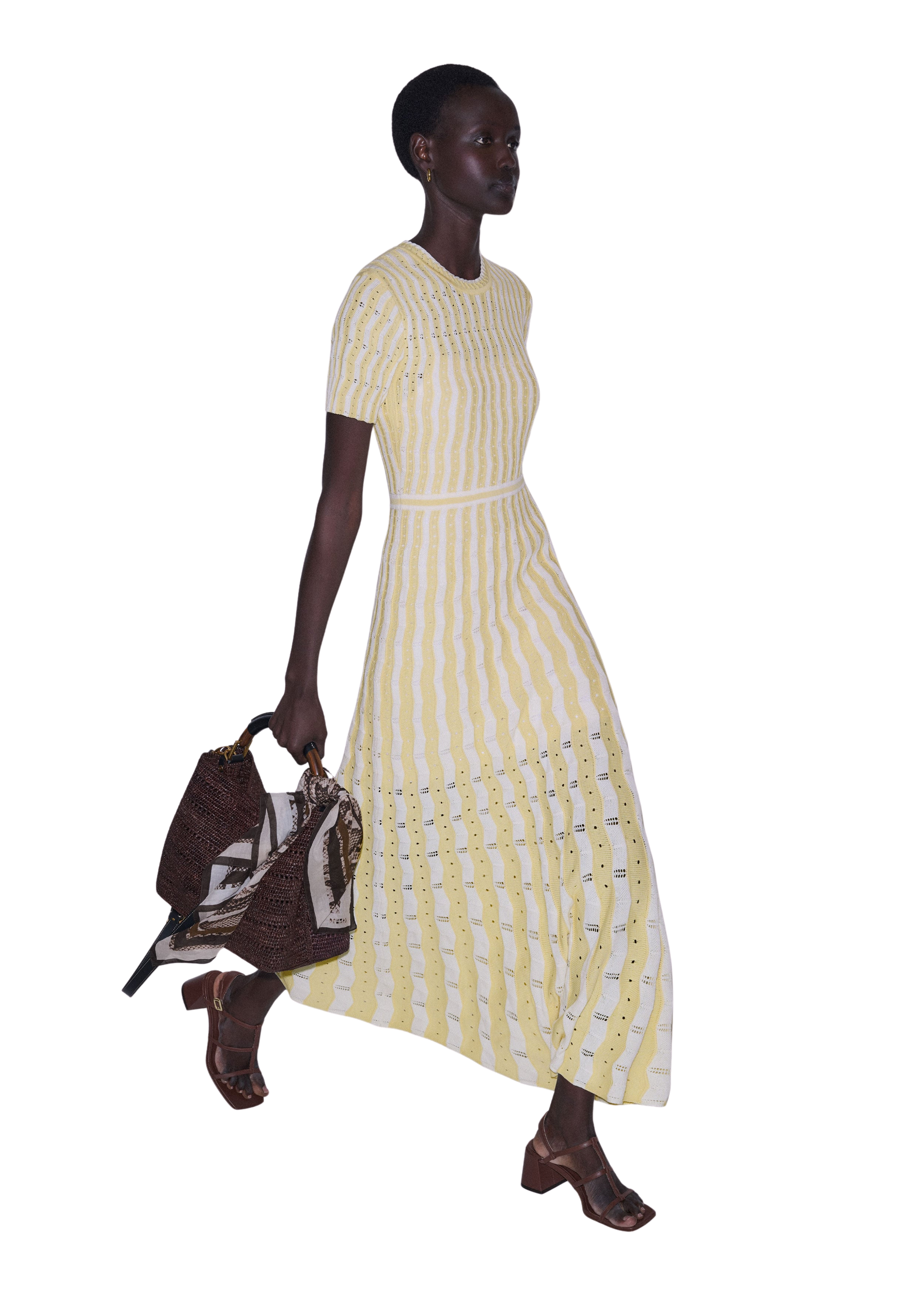 Stripe Knit Maxi Dress Pointelle Cotton