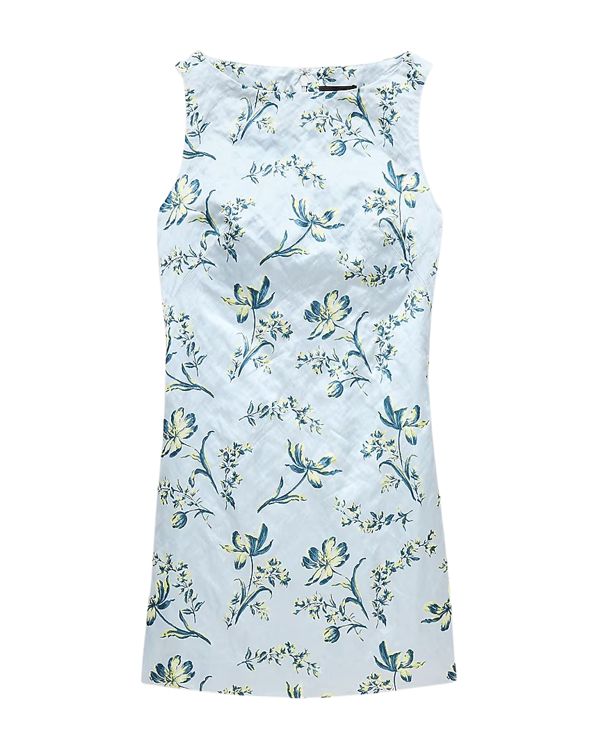 Collection shift dress in lotus-print memory satin